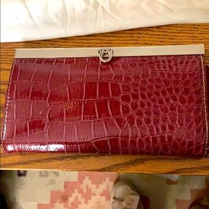 Retro style faux alligator clutch in burgundy